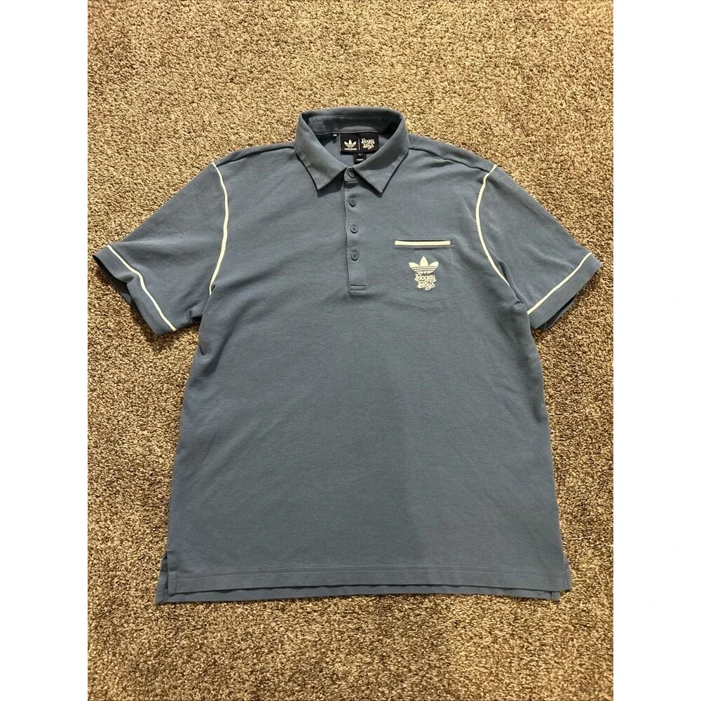 Adidas Polo Shirt Mens Large Blue Brrr Bogey Boys Trefoil Embroidered Pocket